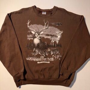 Vtg Whitetail Deer Hunting Nature Wildlife Wilderness 90s Crewneck Sweatshirt XL